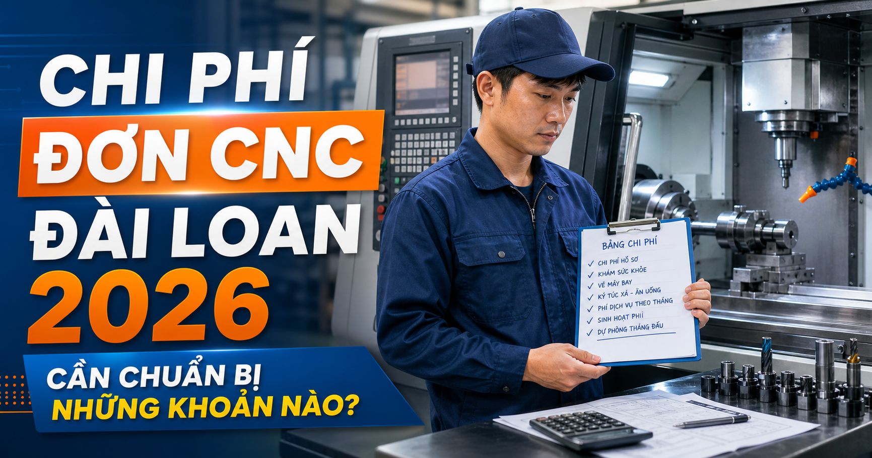 Ảnh đại diện bài chi phí đi Đài Loan đơn CNC 2026 cần chuẩn bị những khoản nào