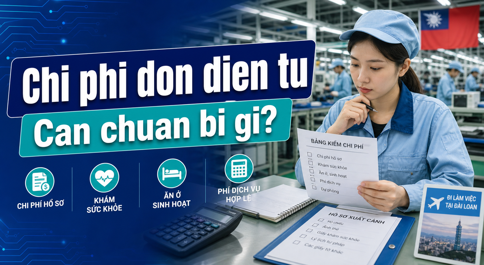 Ảnh đại diện bài chi phí đi Đài Loan đơn điện tử 2026 cần chuẩn bị những khoản nào