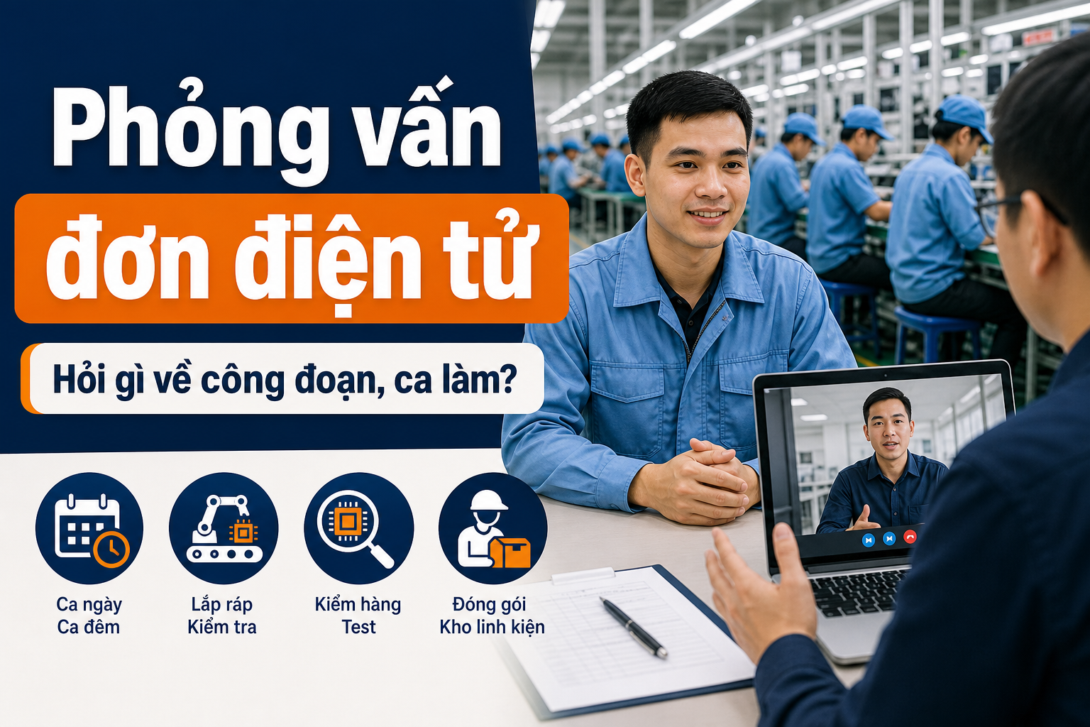 Ảnh đại diện bài phỏng vấn đơn điện tử Đài Loan cho nam 2026 cần hỏi gì về công đoạn và ca làm