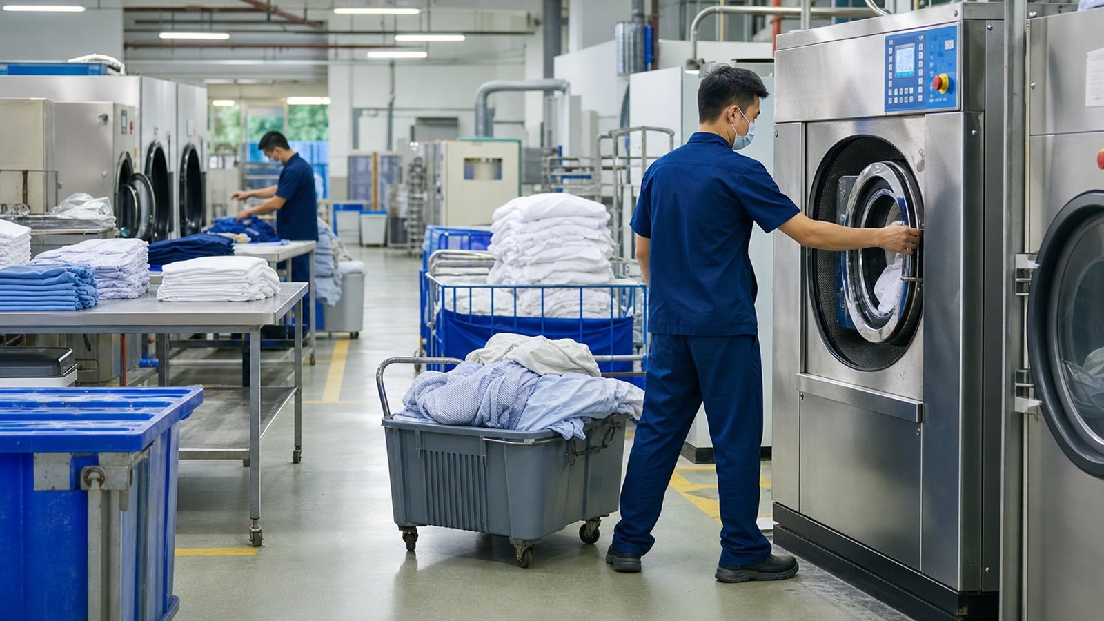 Ảnh minh họa công việc giặt là quần áo trong xưởng công nghiệp tại Đài Loan