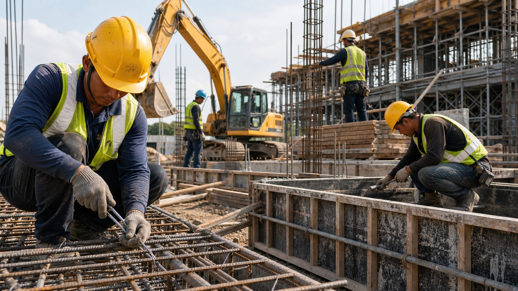 Ảnh minh họa công việc xây dựng, buộc sắt, cốp pha và giàn giáo tại Đài Loan