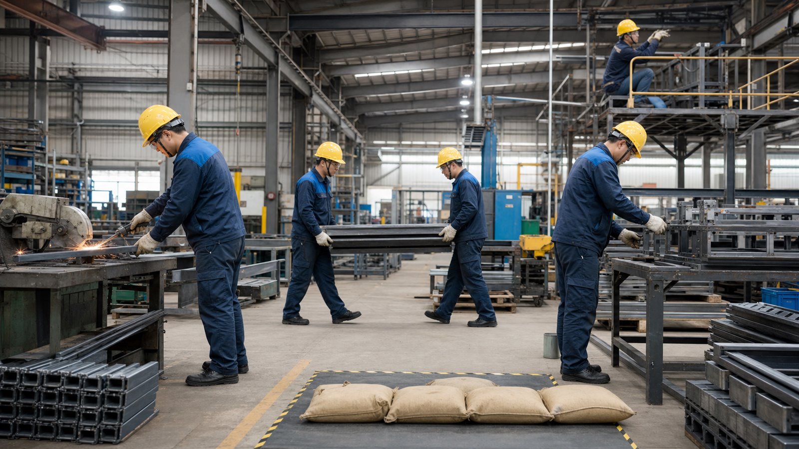 Ảnh minh họa công việc cắt kim loại bê hàng lắp ráp tại xưởng Đài Loan