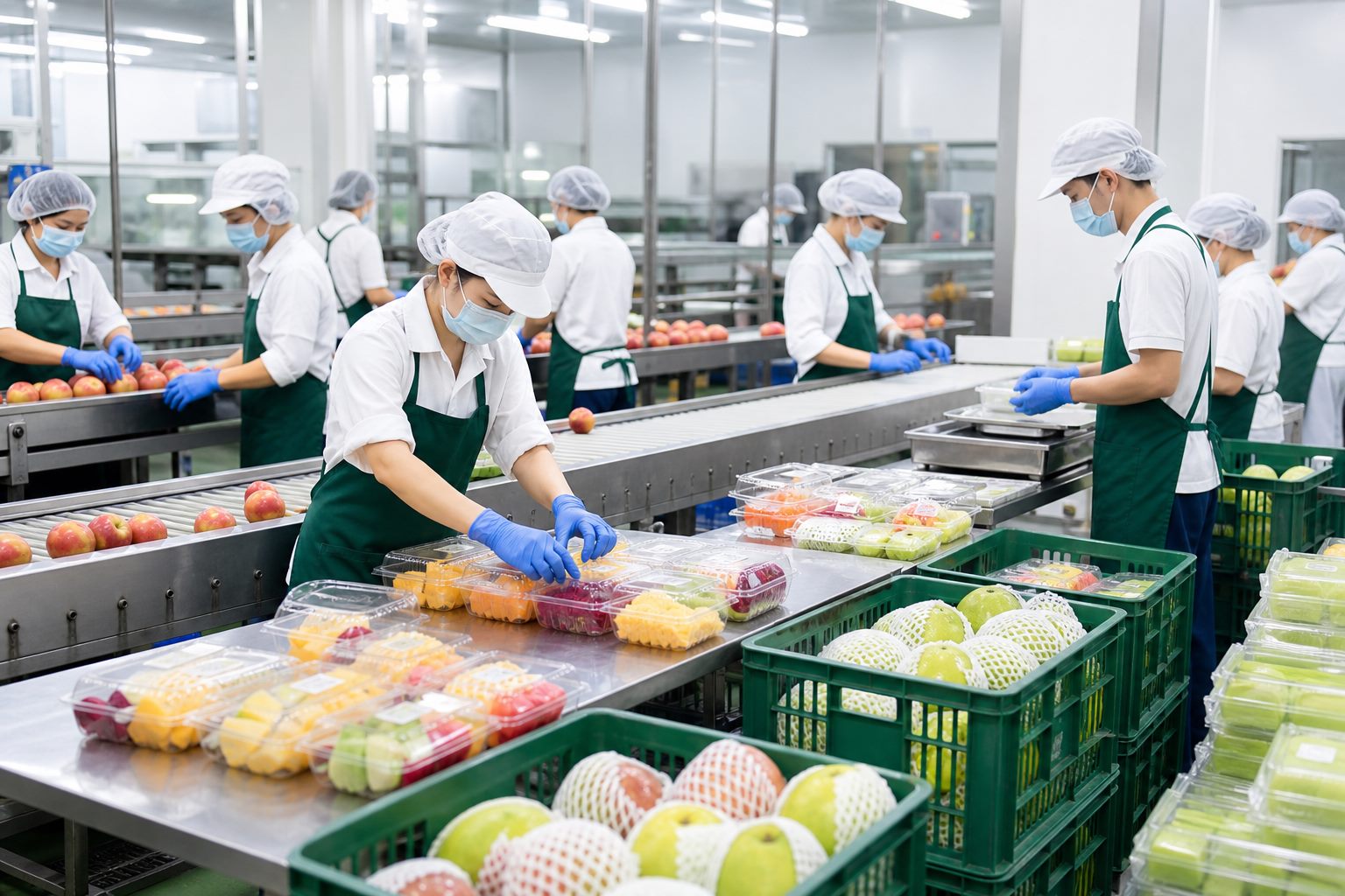 Ảnh minh họa công việc chế biến, phân loại và đóng gói hoa quả tươi trong xưởng thực phẩm Đài Loan